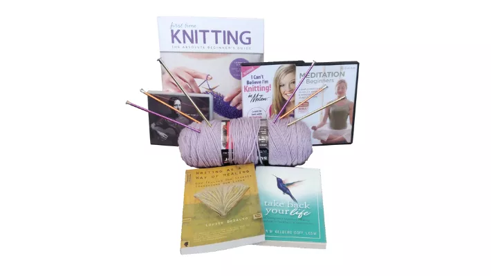 book and materials for new hobbies like knitting